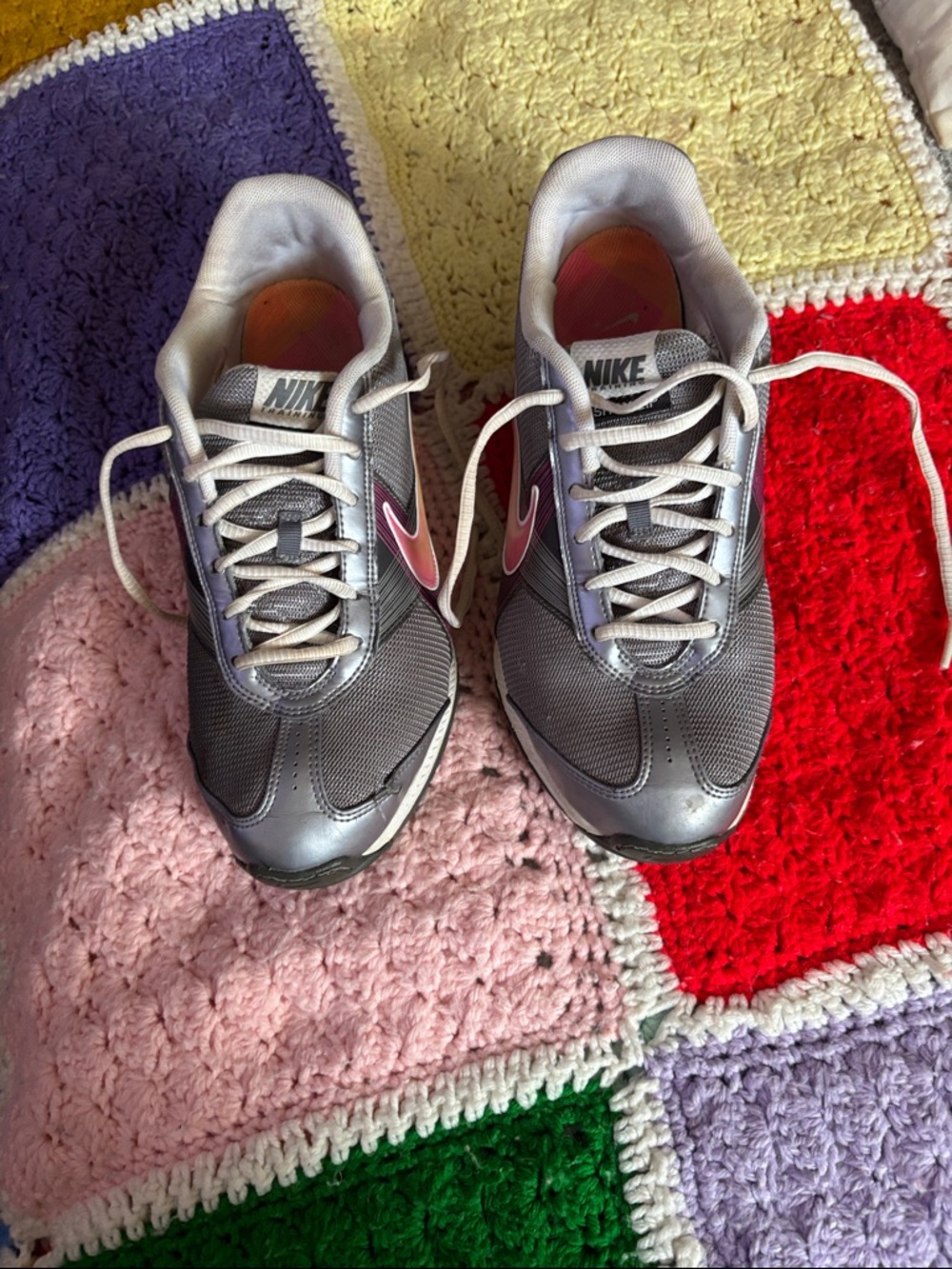 Nike Women’s Gray Athletic Sneakers with Pink Swoosh